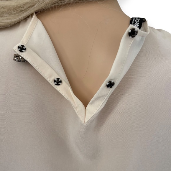 DOLCE & GABBANA Silk Black Lace Appliqué Crystal Embellished Cap Sleeve Blouse - Picture 12 of 17